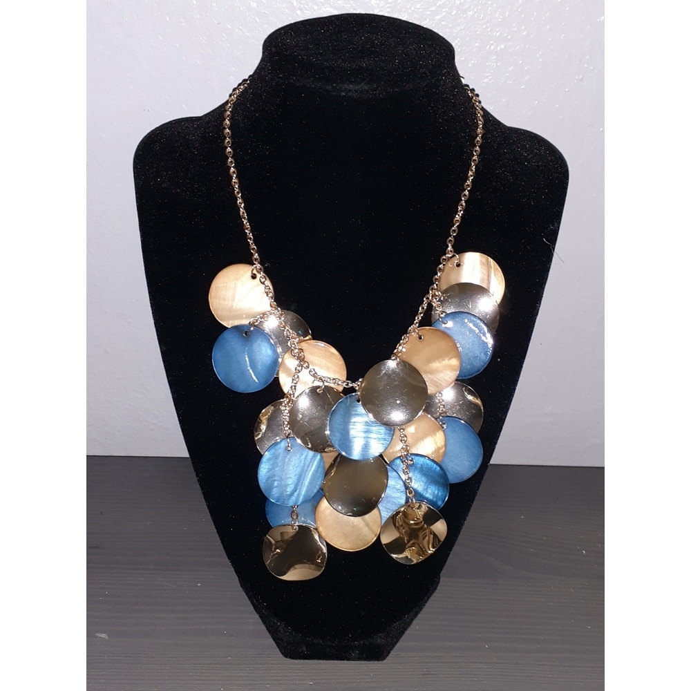 Blue and Faux Gold Statement Necklace